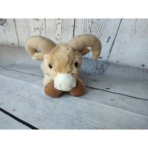 Aurora Plush Tan Big Horn Sheep Ram Stuffed Animal 8 Inches